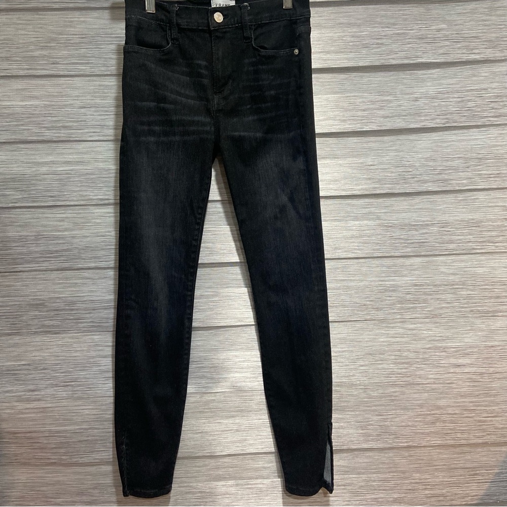 FRAME Le High Skinny Black Dark Wash Jeans Women’s Size 28 Ankle Slits